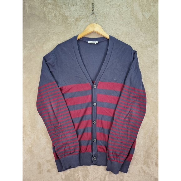 J. Lindeberg Other - J. Lindeberg Cardigan in Navy Bordeaux Red Striped V-neck Buttons Size XL